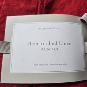 NWT Williams-Sonoma Hemstitched linen table runner  RED